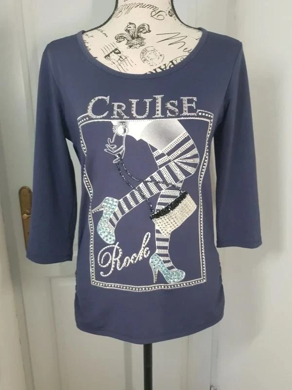 T-shirt bleu / violet avec motif strass Bréal – Taille 1 (36 / 38) – photo 9